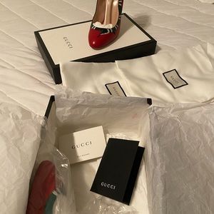 Gucci Red Leather Yoko Snake High Heel Pumps